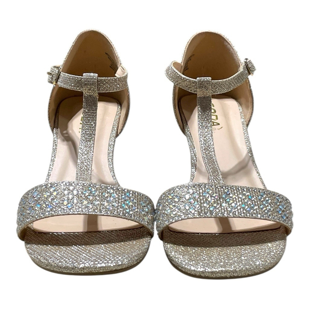 Soda Girls 5M Sloan Rhinestone Dress Heels Open Toe Adjustable Buckle Strap Gold - Picture 4 of 13